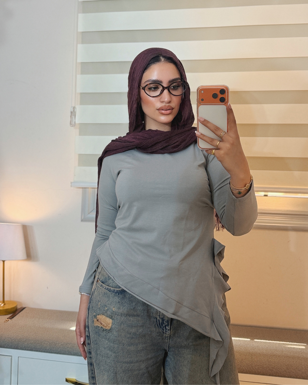 Ruffle Cotton Top - STEEL GREY
