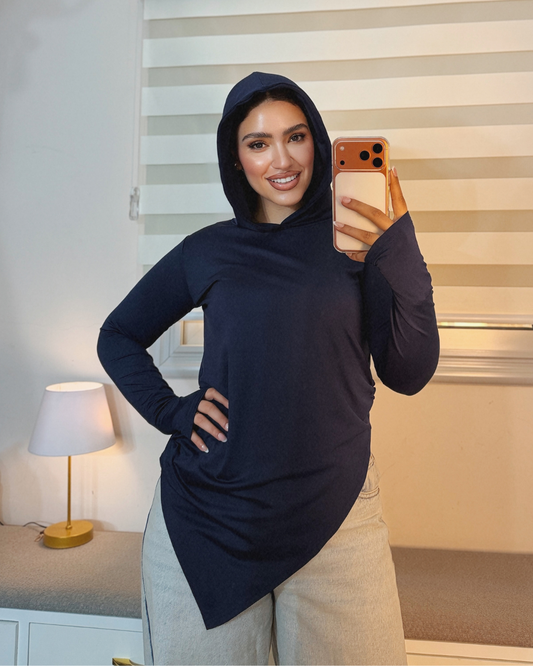 Soft Lycra Hooded Top - NAVY BLUE