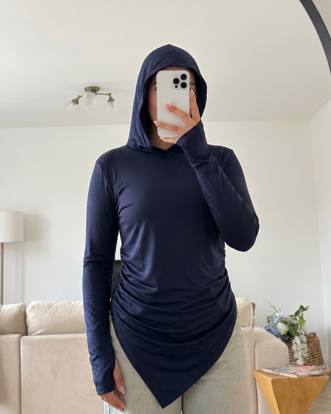 Soft Lycra Hooded Top - NAVY BLUE