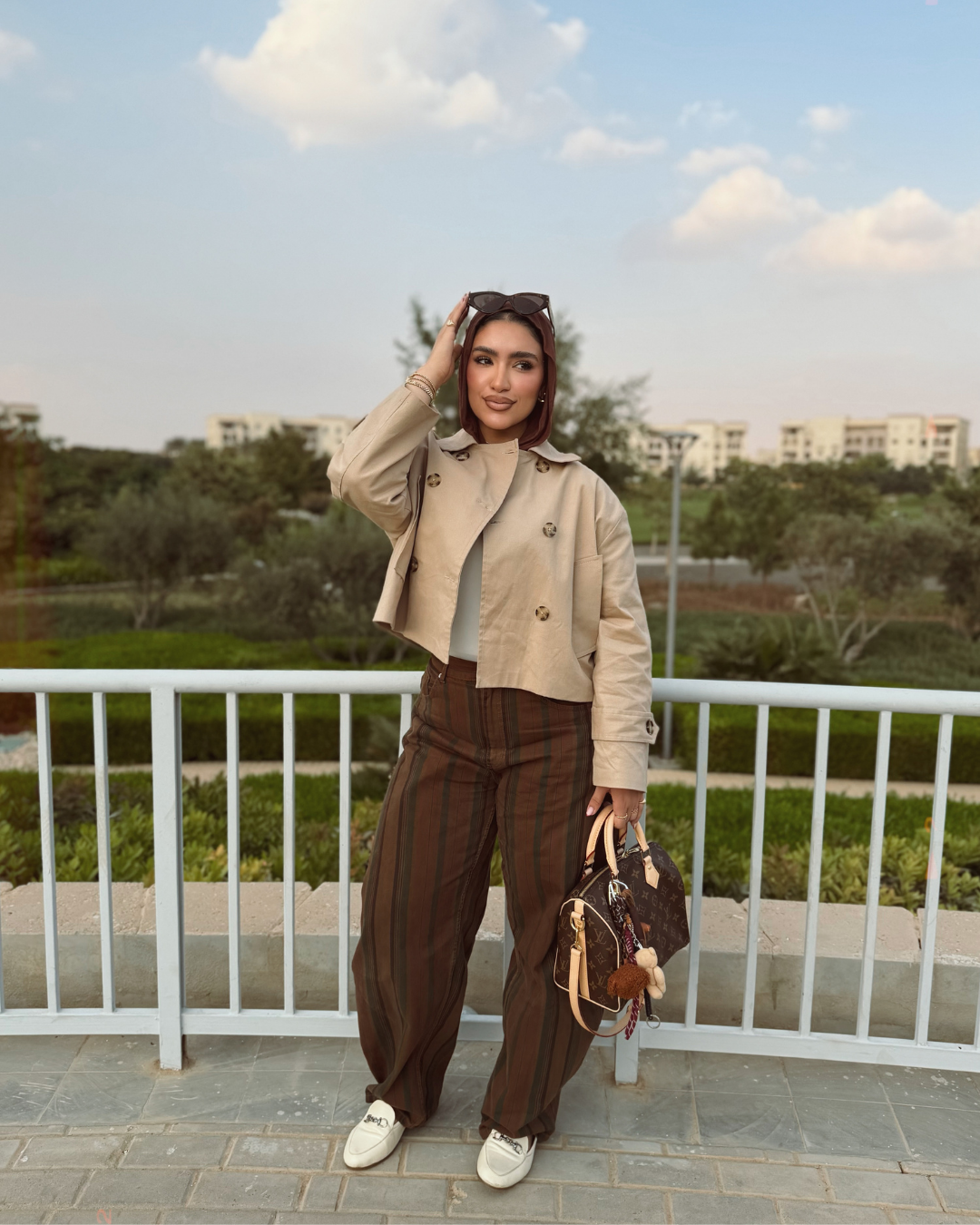 Cropped Gabardine Trench Jacket – Beige