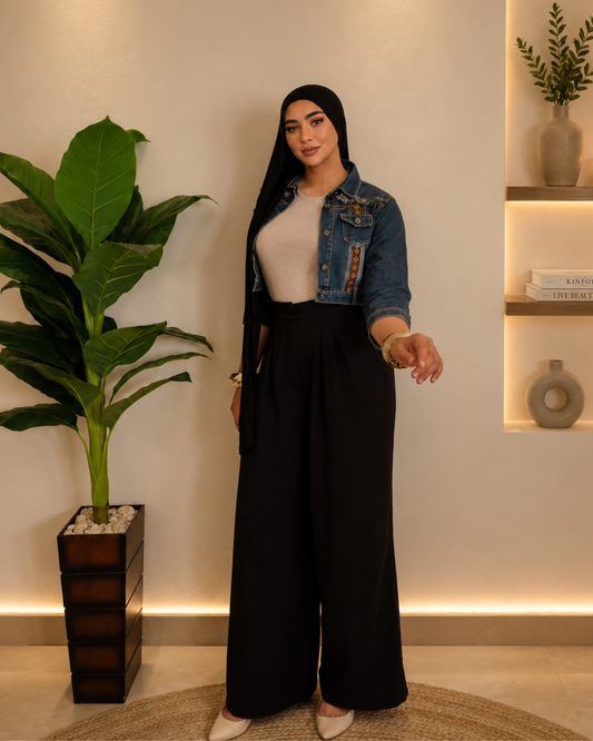 French Linen Wide-Leg Pants – BLACK