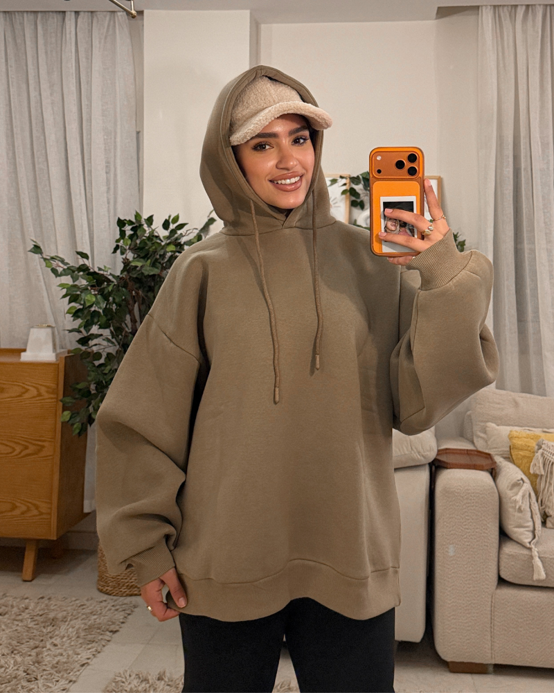 Oversized Fleece-Lined Hoodie – Camel beige