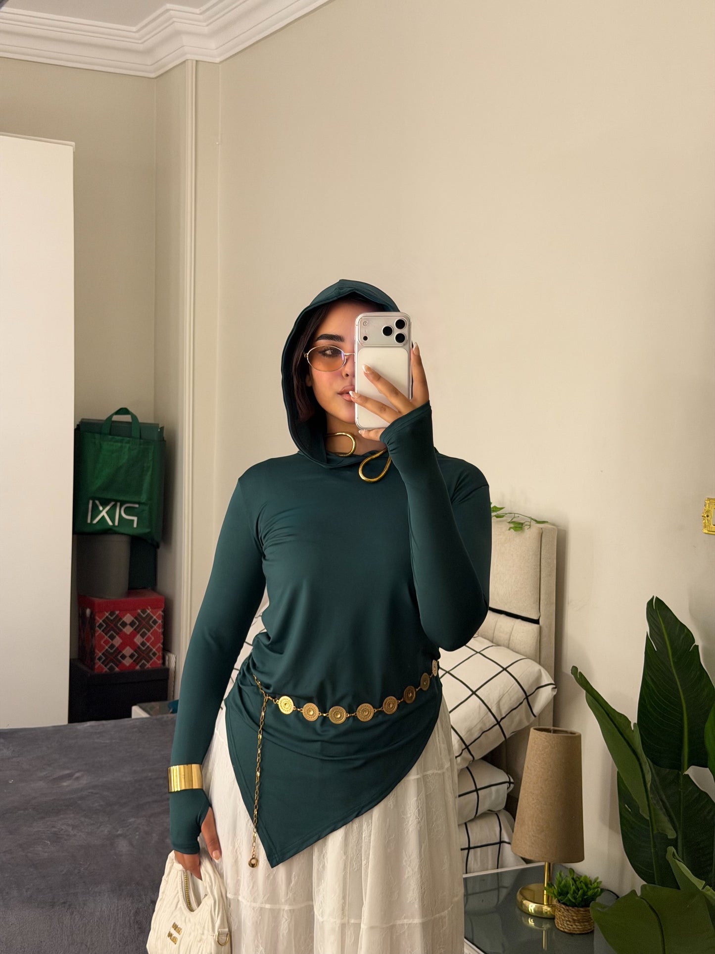 Soft Lycra Hooded Top - DARK GREEN