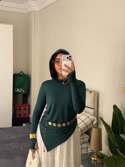 Soft Lycra Hooded Top - DARK GREEN