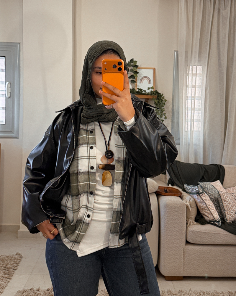 Oversized Leather Jacket with Belt – BLACK