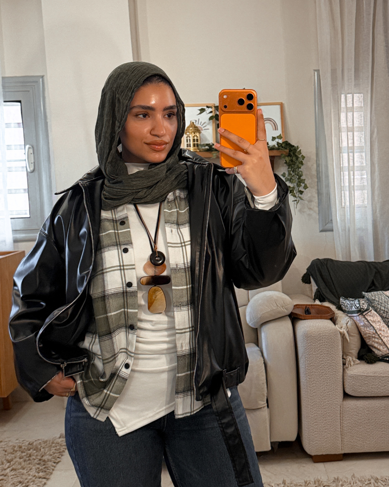 Oversized Leather Jacket with Belt – BLACK