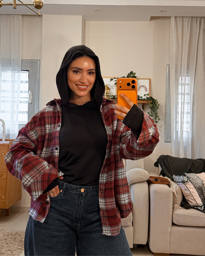 Oversized Plaid Shirt – Red & White Check