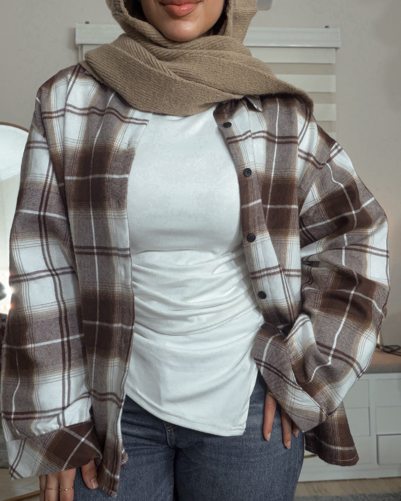 Oversized Plaid Shirt – Brown & White Check