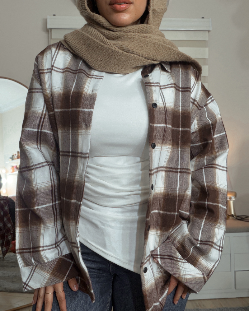 Oversized Plaid Shirt – Brown & White Check