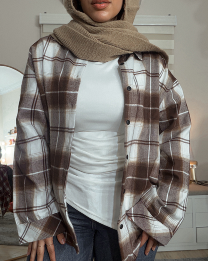 Oversized Plaid Shirt – Brown & White Check