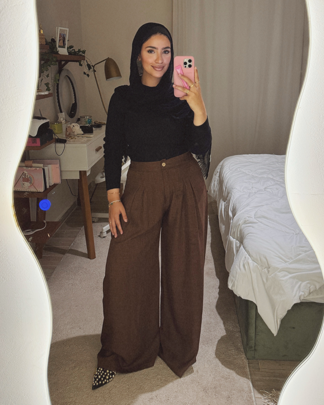French Linen Wide-Leg Pants – BROWN