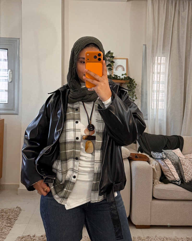 Oversized Leather Jacket with Belt – BLACK