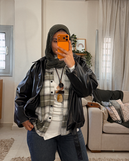 Oversized Leather Jacket with Belt – BLACK