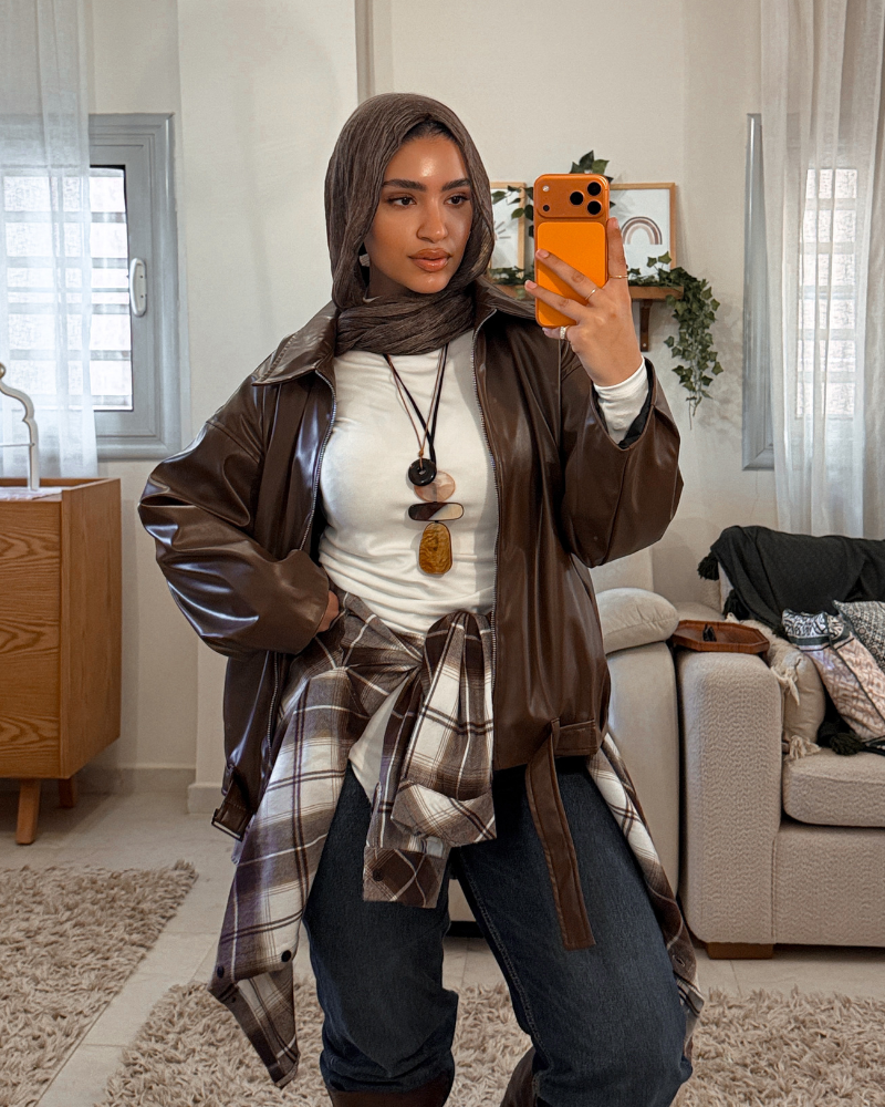 Oversized Leather Jacket with Belt – Dark Chocolate Brown