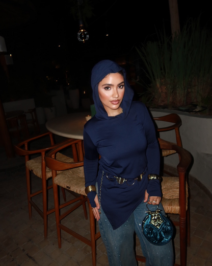 Soft Lycra Hooded Top - NAVY BLUE
