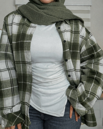 Oversized Plaid Shirt – Olive & White Check