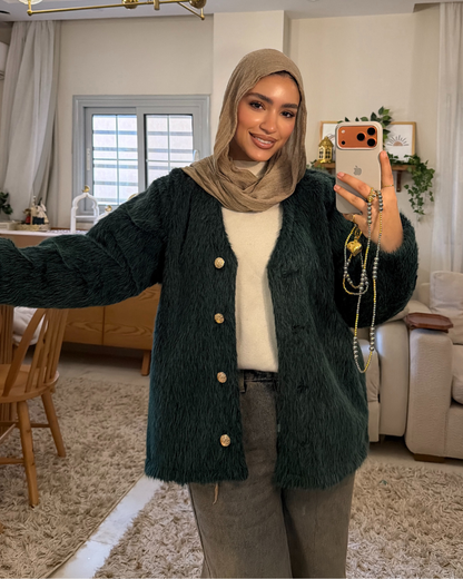 Faux Fur Jacket – Deep green