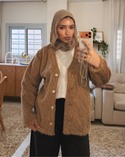 Faux Fur Jacket – CAMEL BROWN