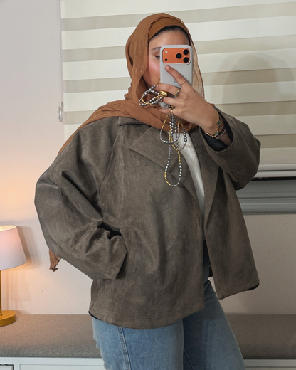 Suede Jacket – Taupe Gray