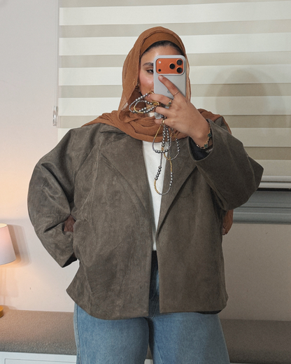Suede Jacket – Taupe Gray