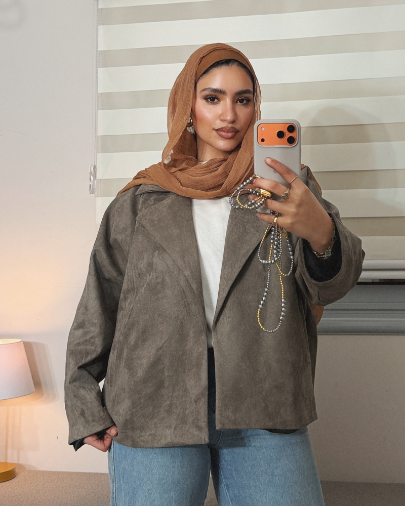 Suede Jacket – Taupe Gray