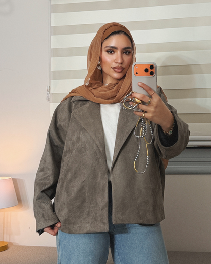 Suede Jacket – Taupe Gray