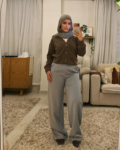 بنطلون وايد ليج فورمال رمادي