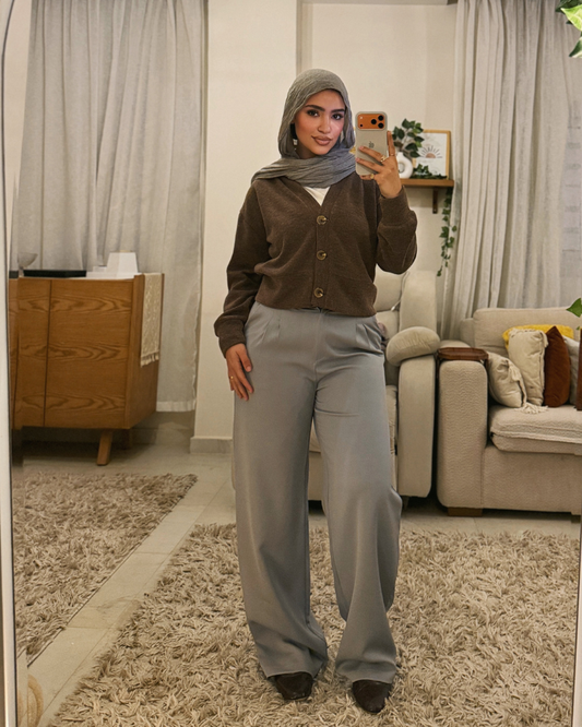 بنطلون وايد ليج فورمال رمادي