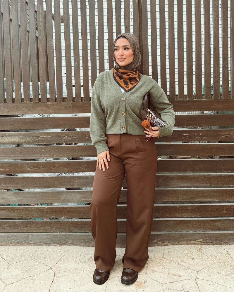 بنطلون وايد ليج فورمال بني