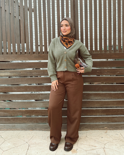 بنطلون وايد ليج فورمال بني