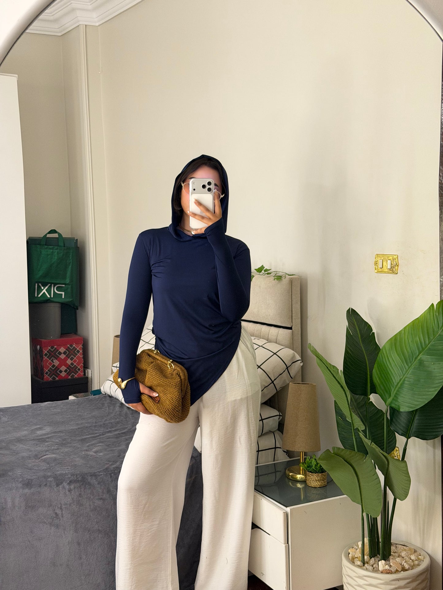 Soft Lycra Hooded Top - NAVY BLUE