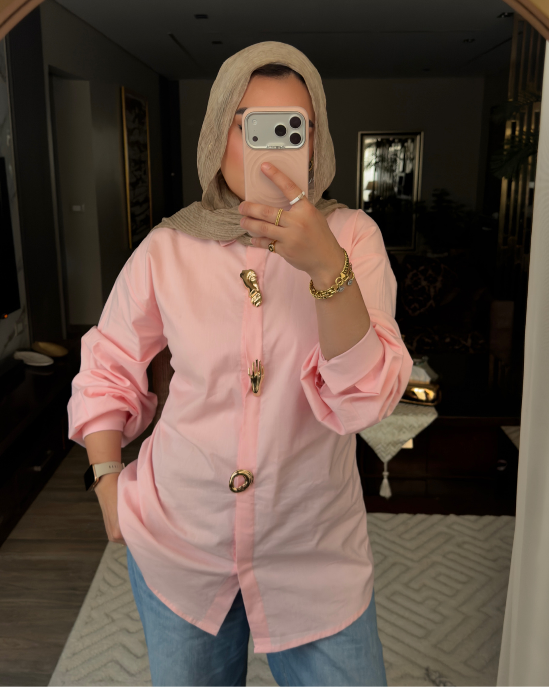 Brooch Poplin Shirt - BABY PINK