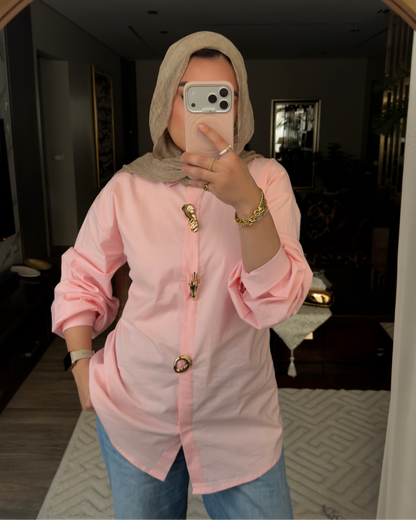 Brooch Poplin Shirt - BABY PINK