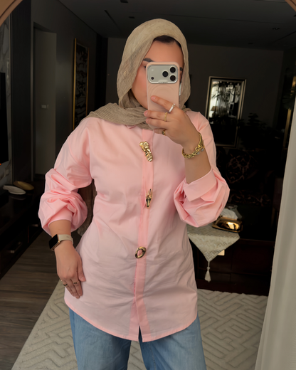 Brooch Poplin Shirt - BABY PINK