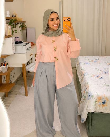 Brooch Poplin Shirt - BABY PINK