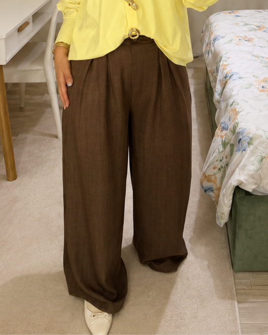 French Linen Wide-Leg Pants – BROWN