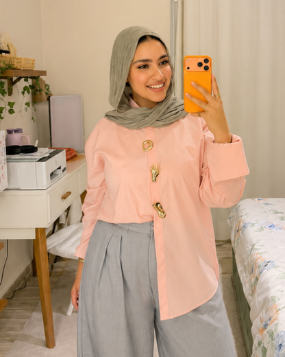 Brooch Poplin Shirt - BABY PINK