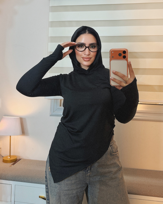 Soft Lycra Hooded Top - BLACK