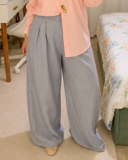 French Linen Wide-Leg Pants – GREY