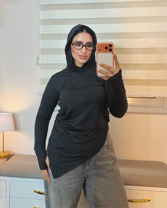 Soft Lycra Hooded Top - BLACK