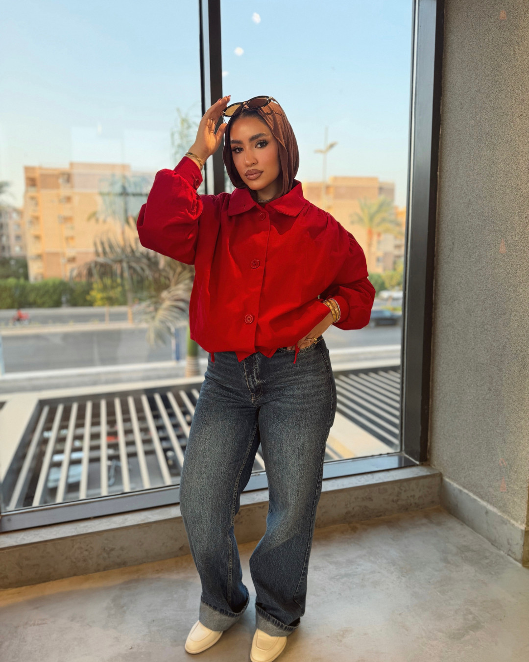 Puff Sleeve Gabardine Jacket – Red
