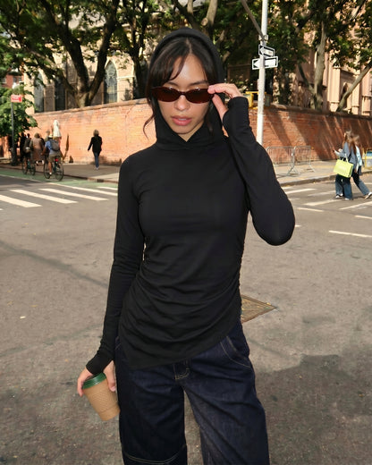 Soft Lycra Hooded Top - BLACK
