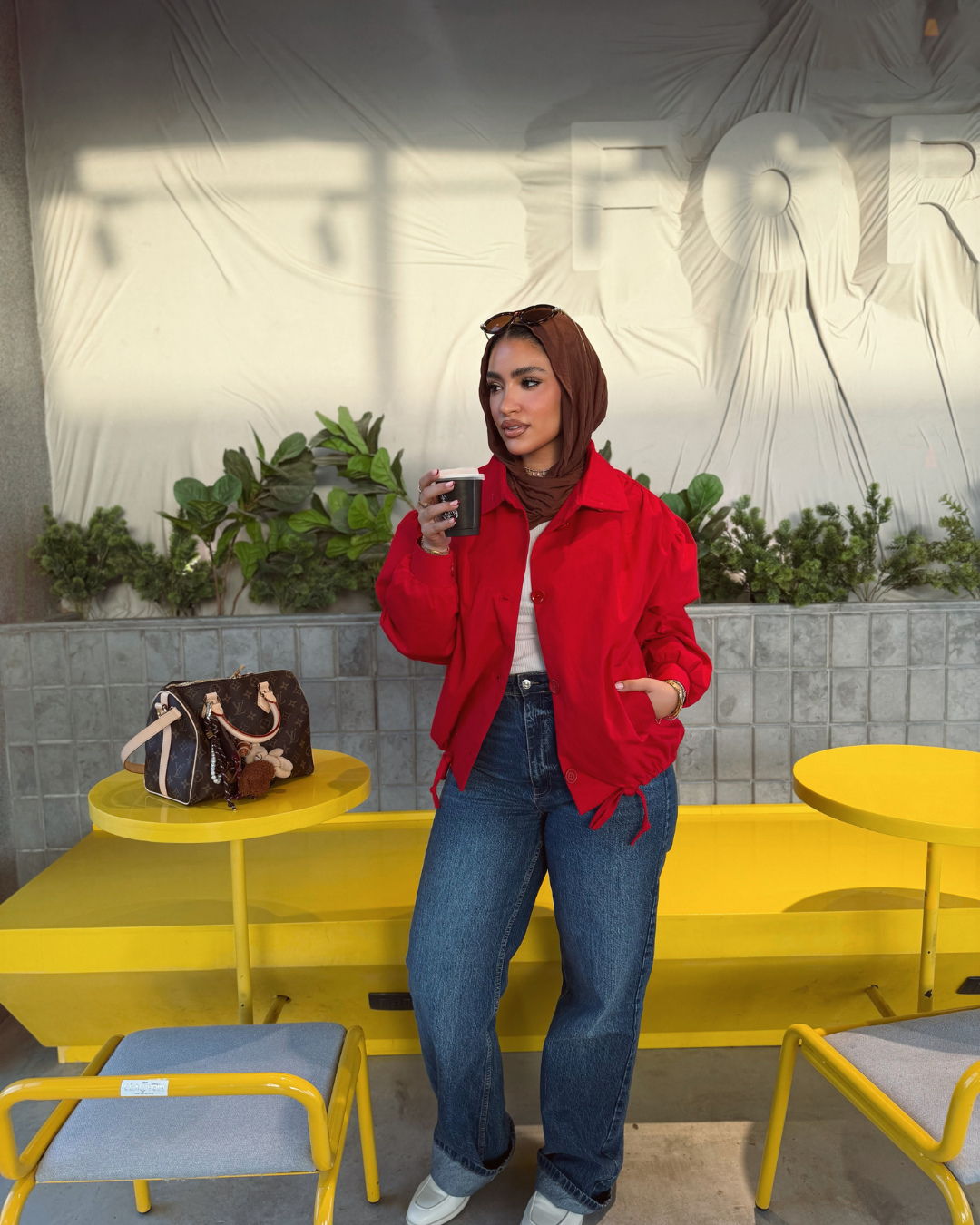 Puff Sleeve Gabardine Jacket – Red