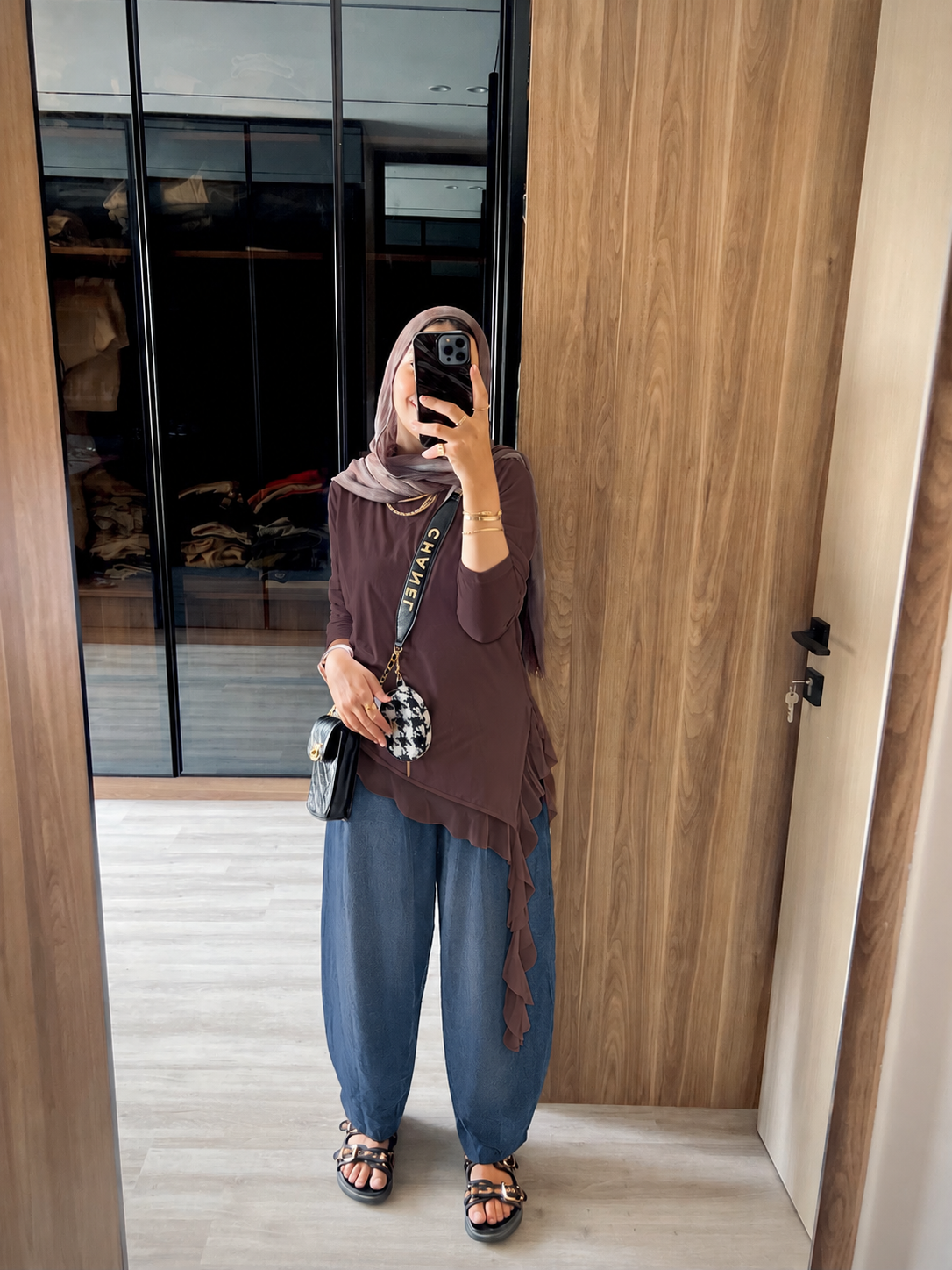 Ruffle LACE Cotton Top - BROWN