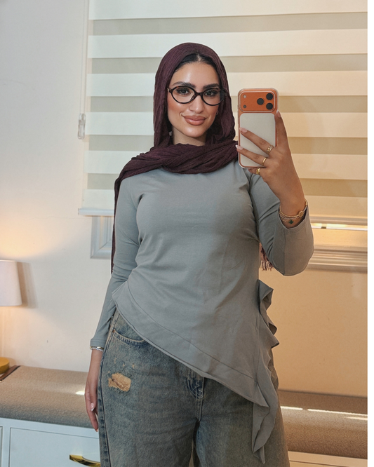 Ruffle Cotton Top - STEEL GREY