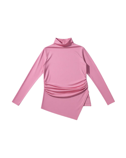 توب بأكمام طويلة وكسرات بينك