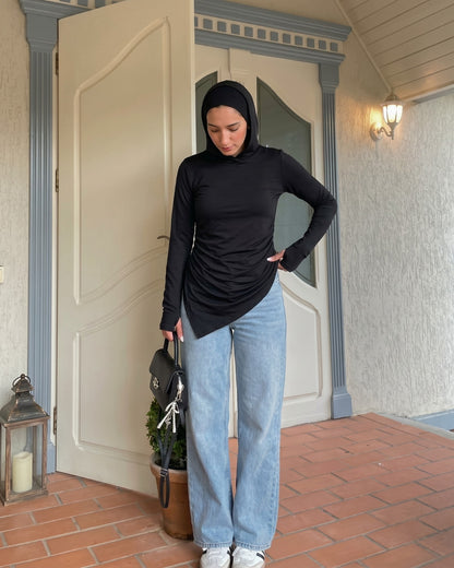 Soft Lycra Hooded Top - BLACK