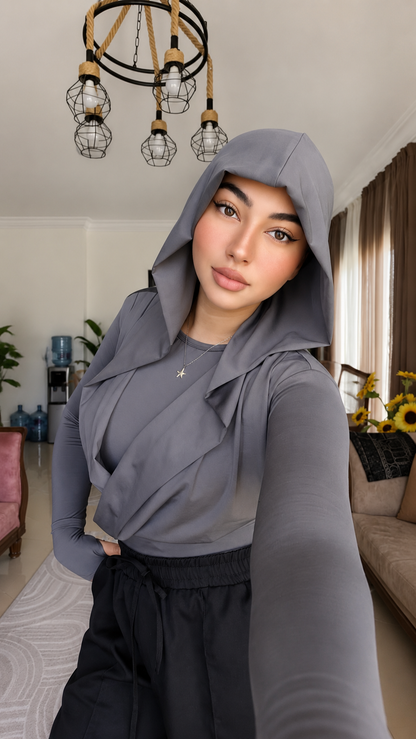 Draped Hooded Top – GRAY