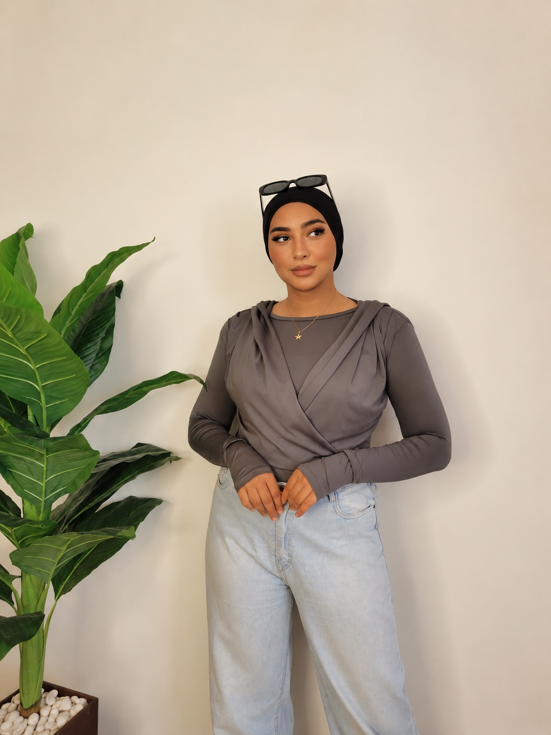 Draped Hooded Top – GRAY