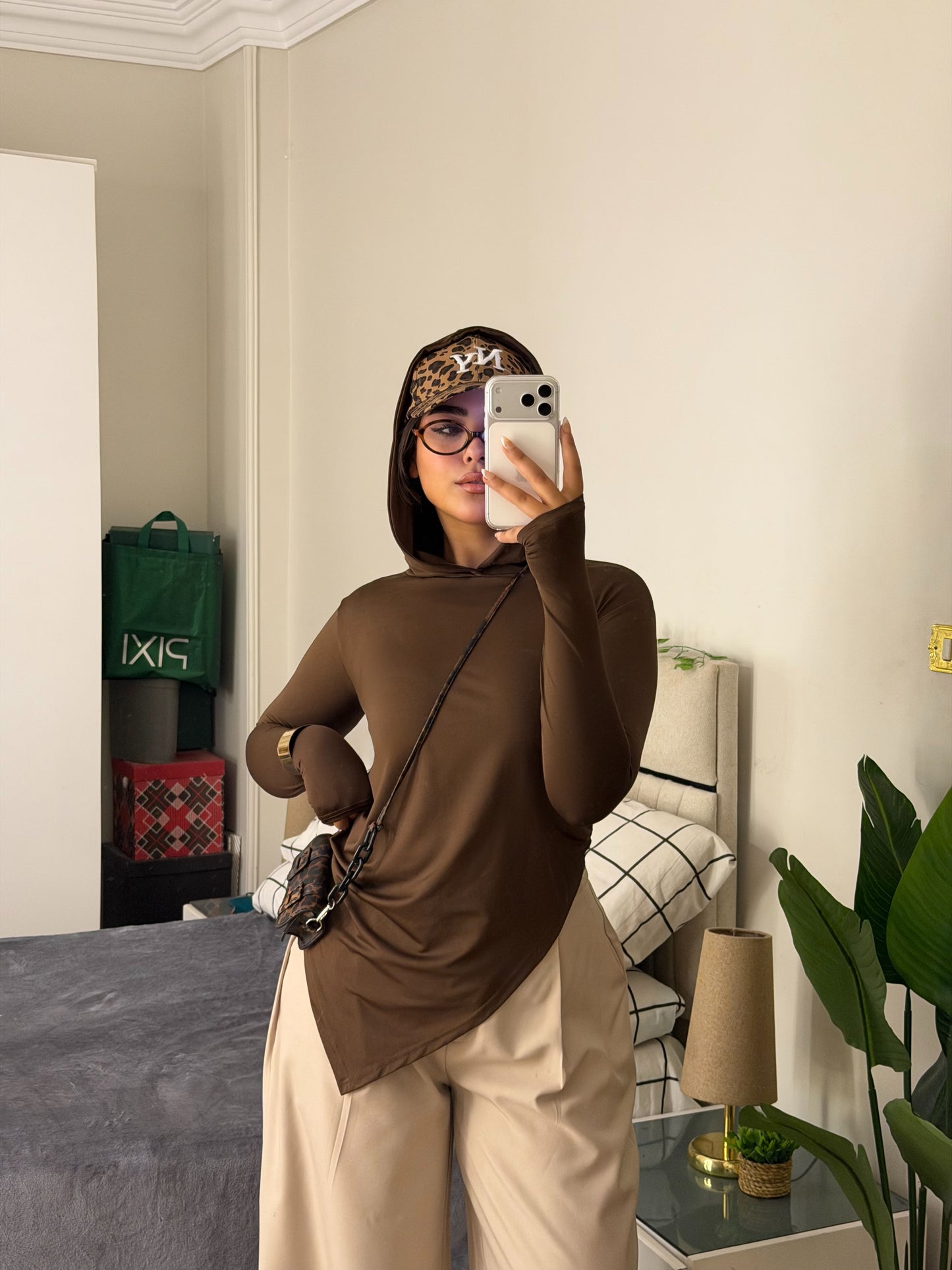 Soft Lycra Hooded Top - BROWN
